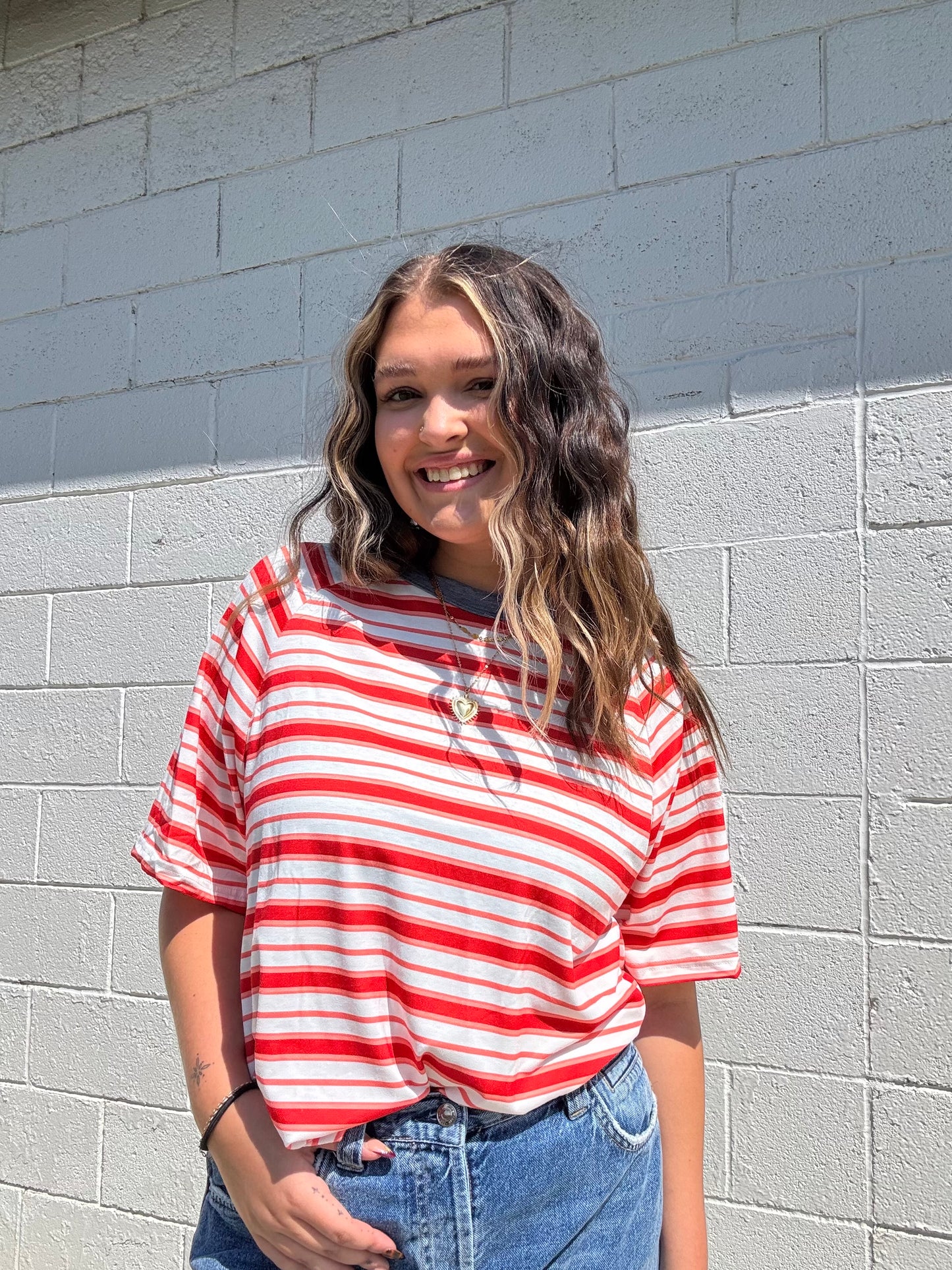 Contrast Collar Striped Tee