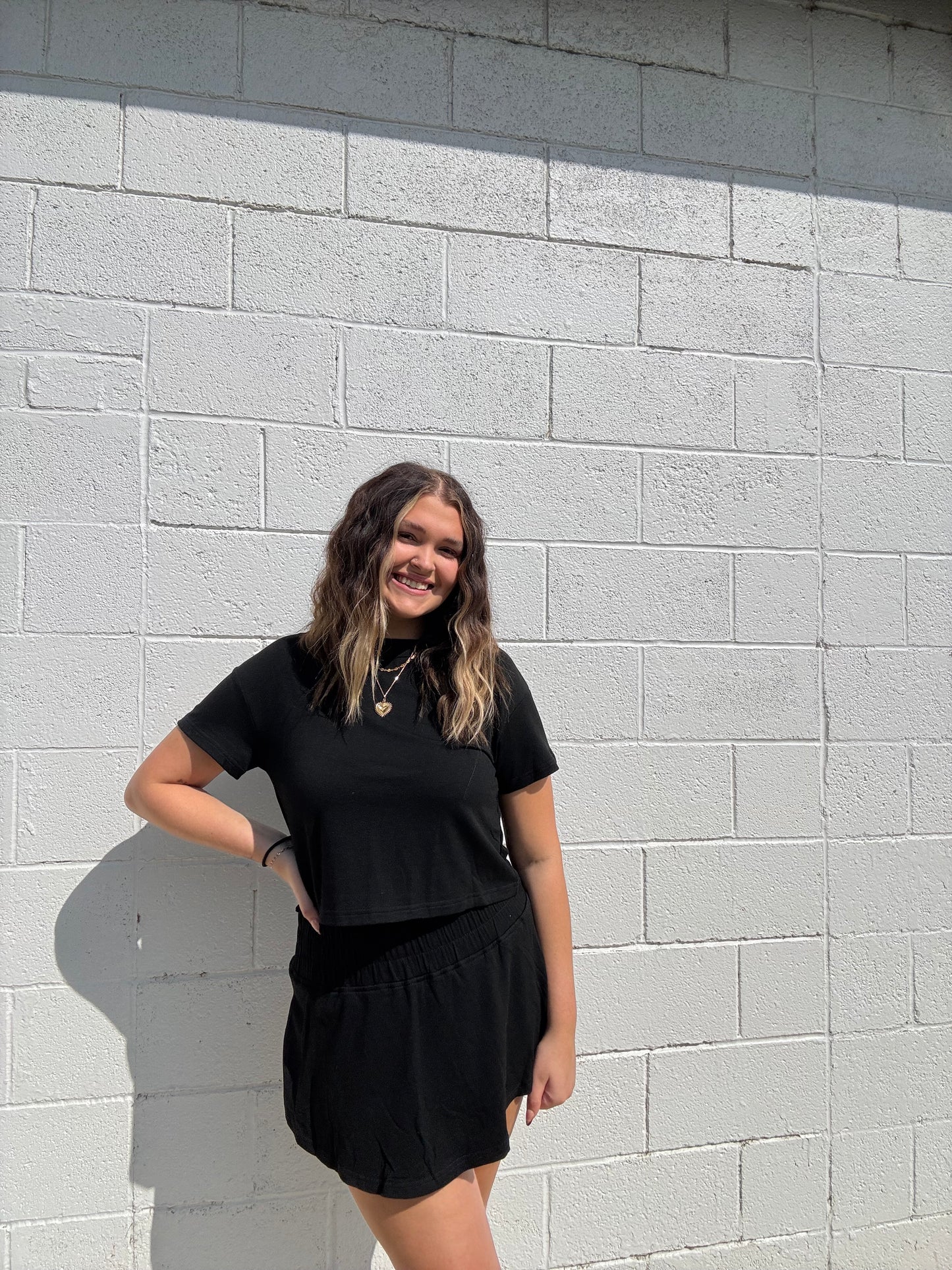 Black Tee & Ruffle Skort Set