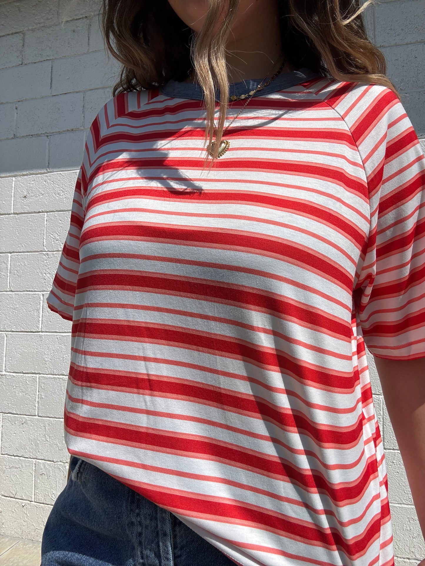 Contrast Collar Striped Tee