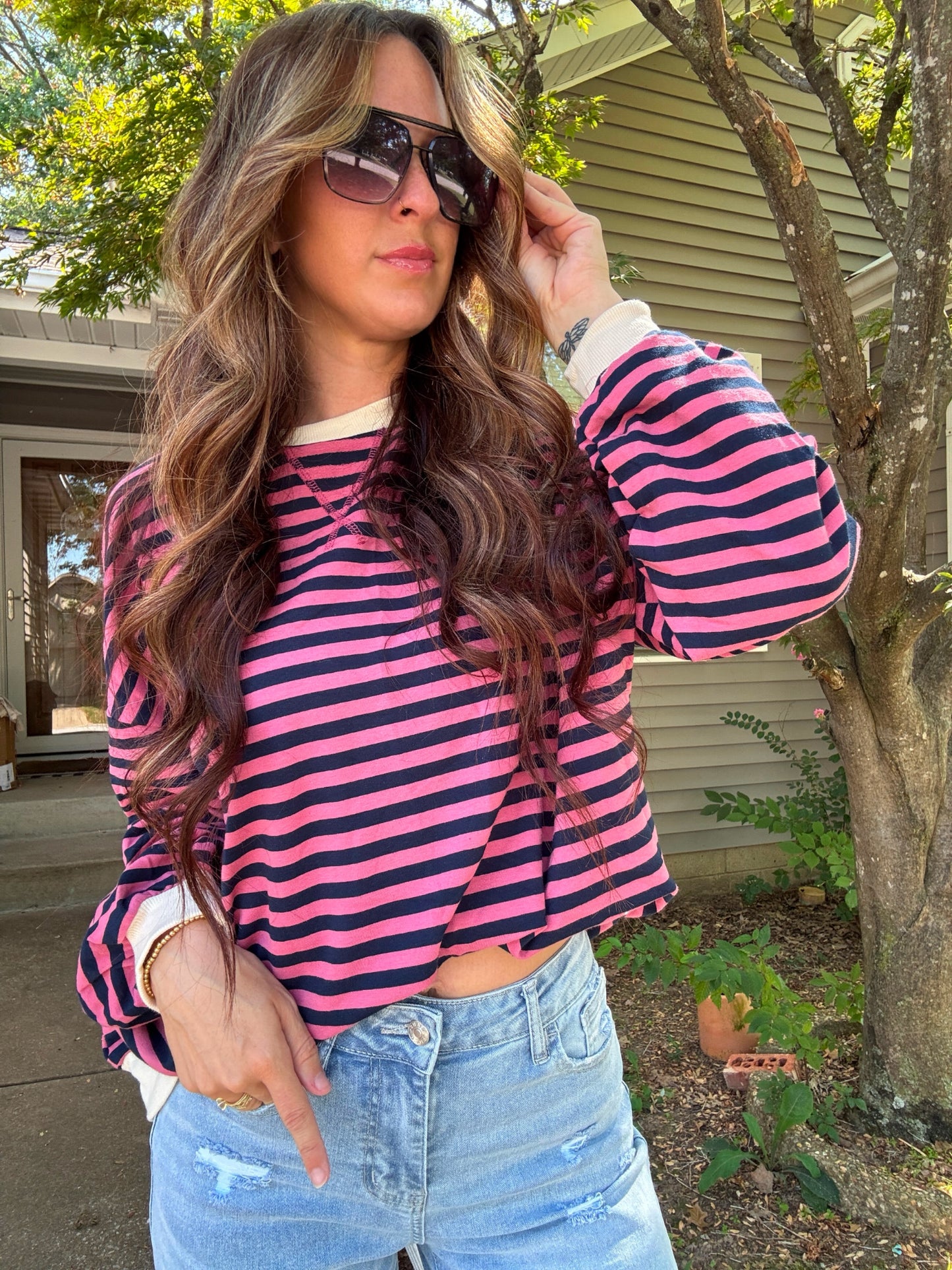 Stripe Contrast Sweatshirt