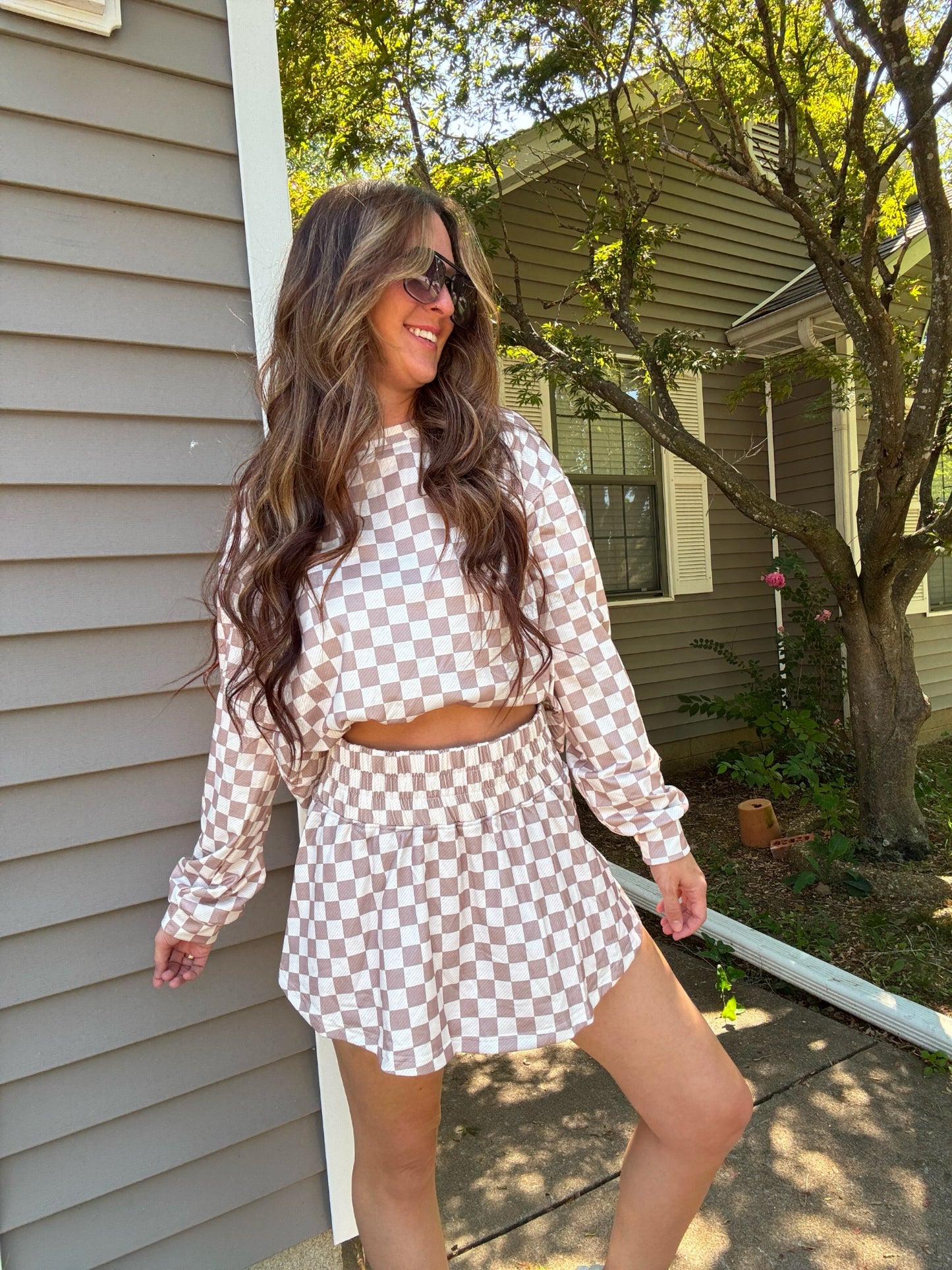 Beige Checkered Set