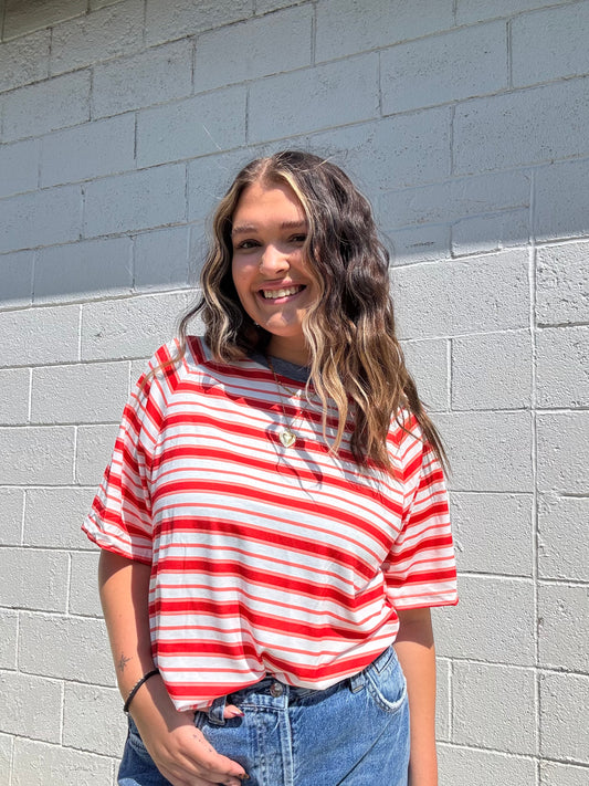 Contrast Collar Striped Tee