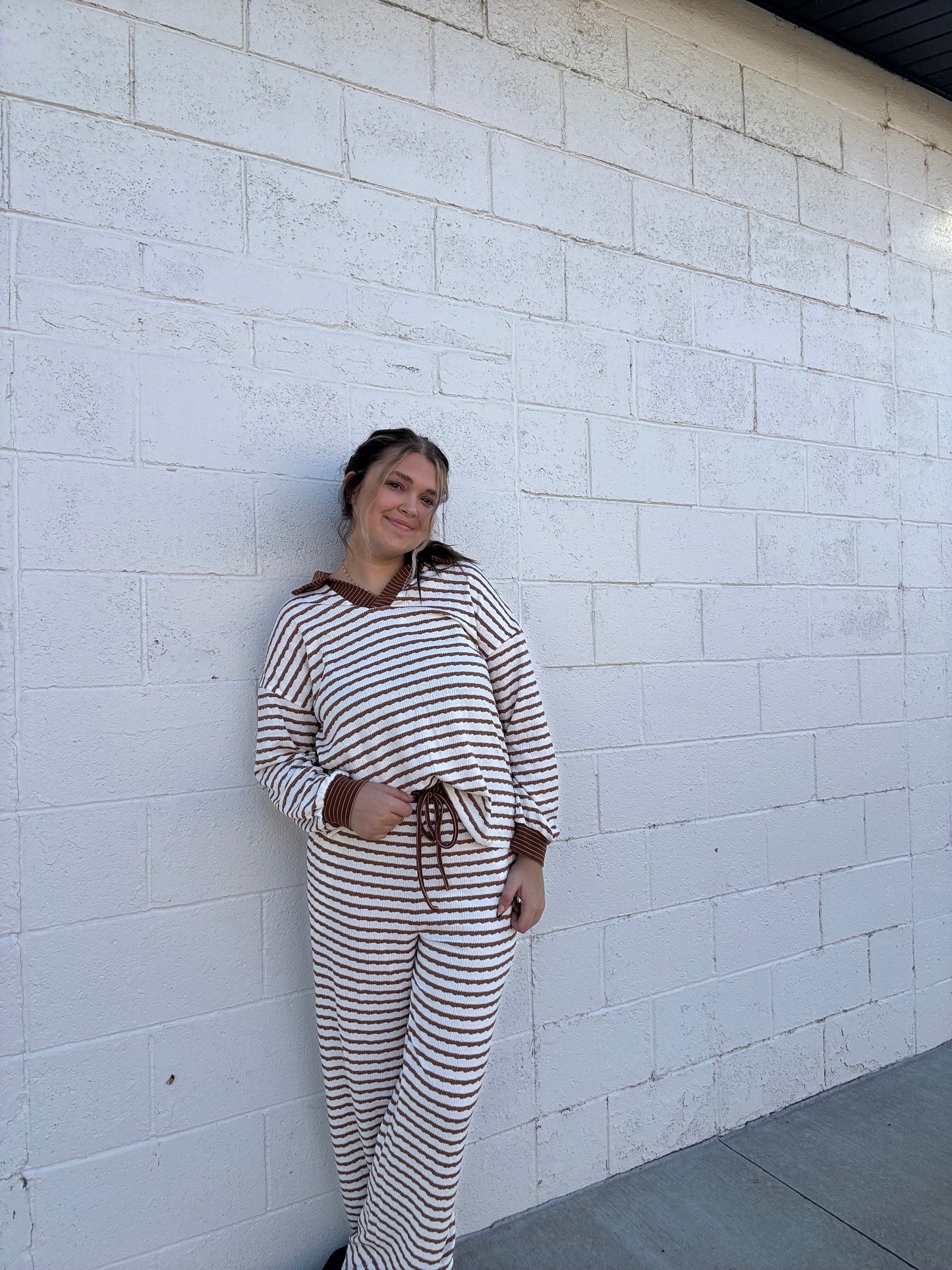 Brown Striped Long Sleeve Set
