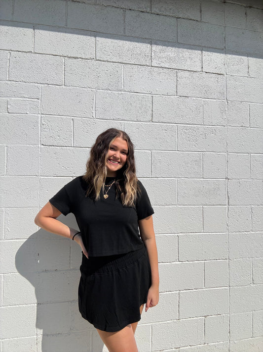 Black Tee & Ruffle Skort Set
