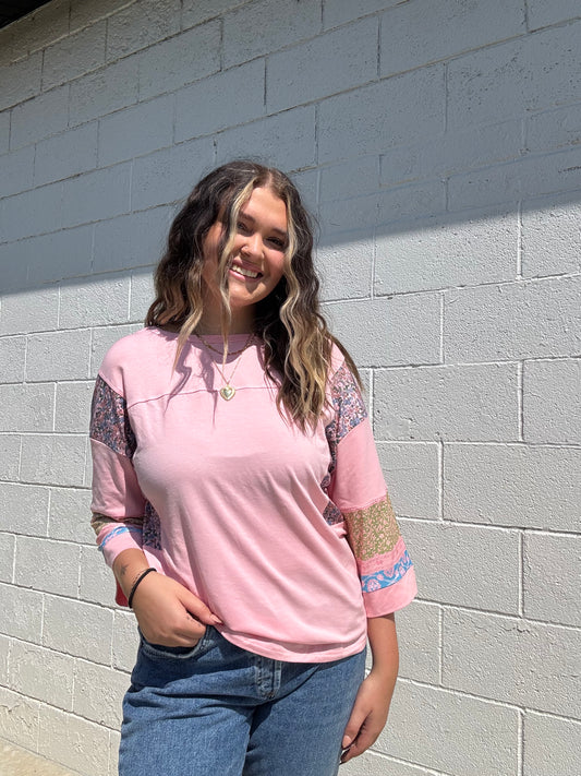 Pink Colorblock Floral Top