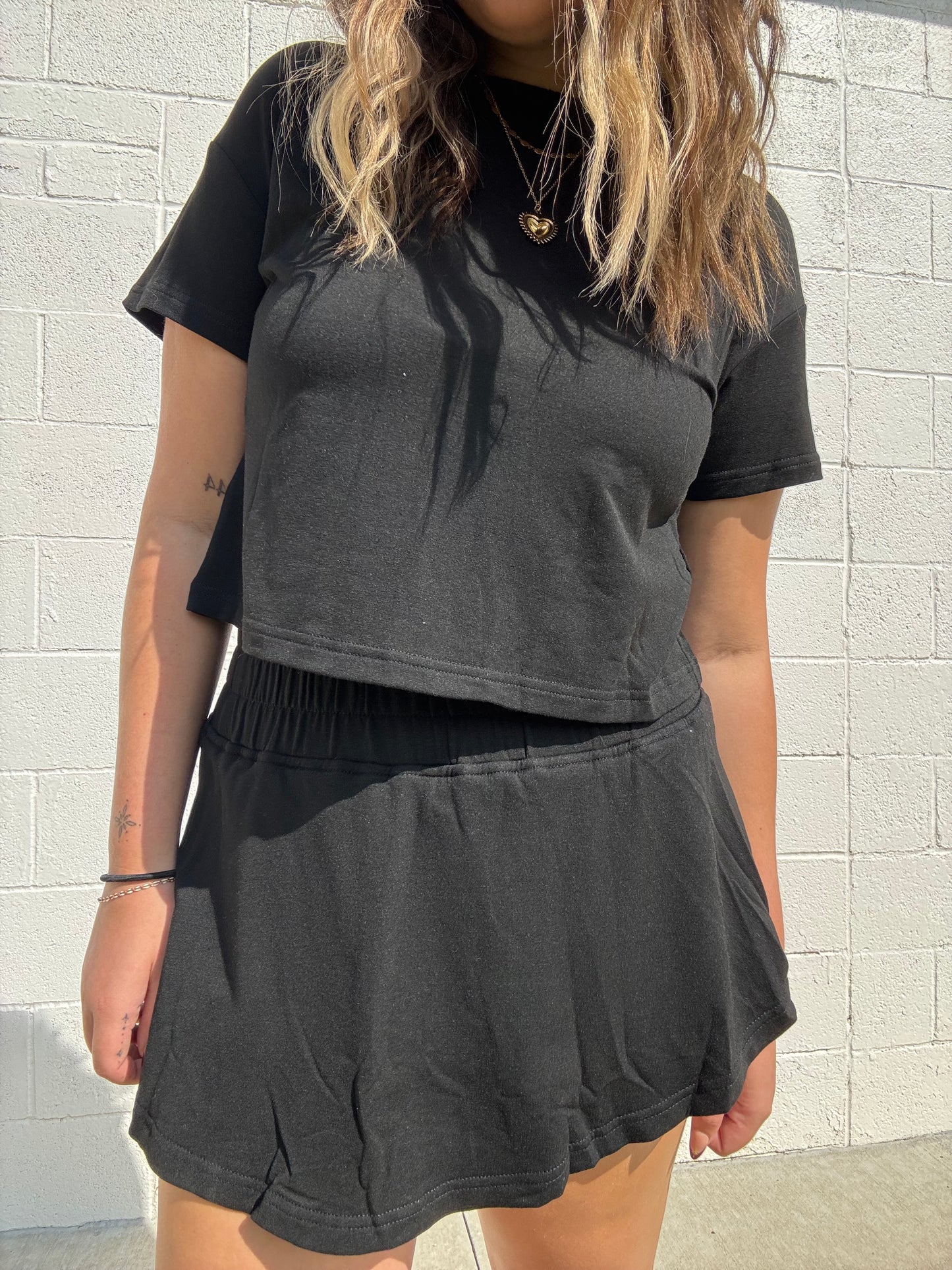 Black Tee & Ruffle Skort Set