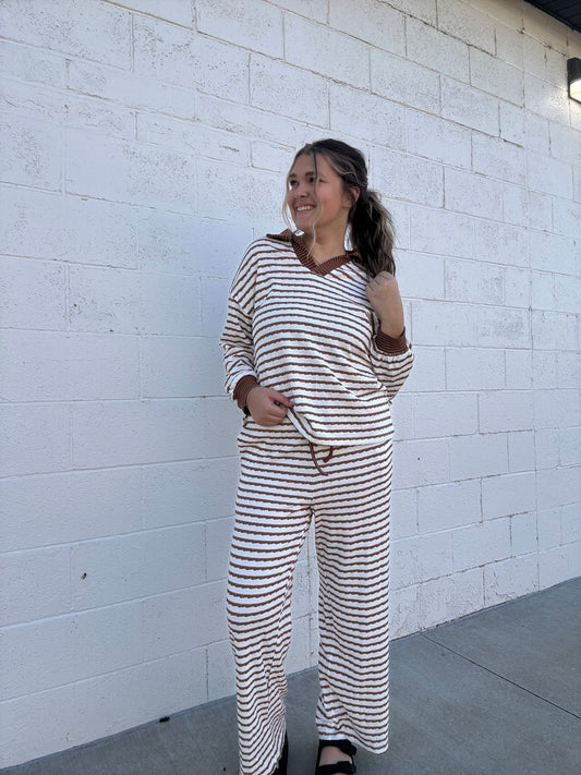 Brown Striped Long Sleeve Set