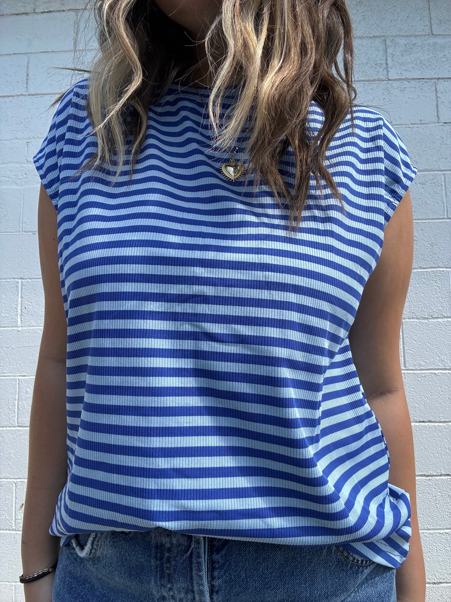 Cap Sleeve Blue Striped Top