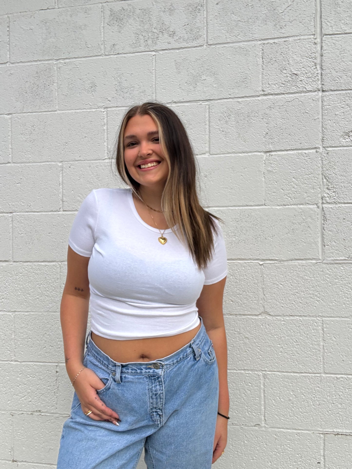 White Ribbed Baby Tee