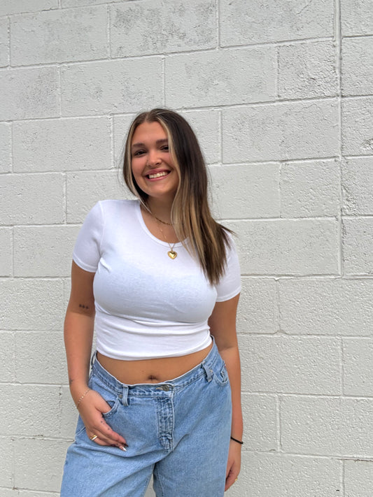 White Ribbed Baby Tee