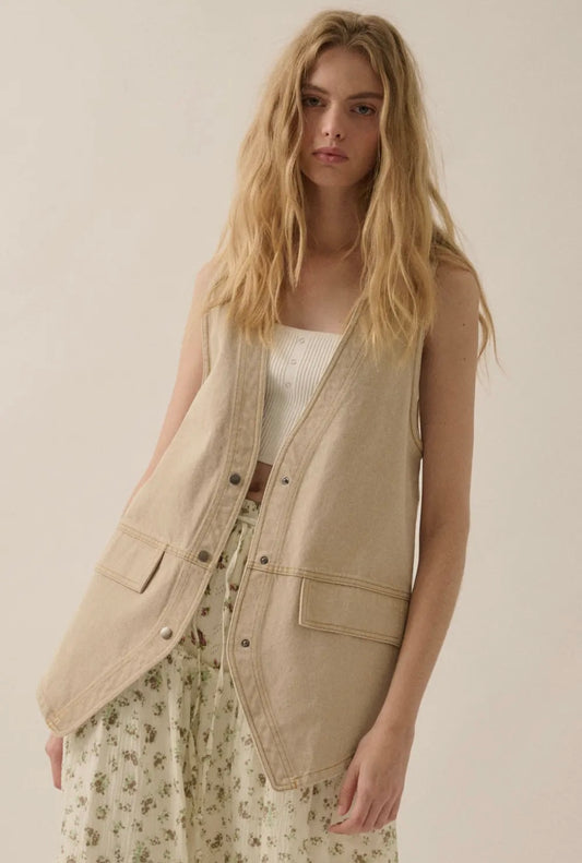 Khaki Denim Oversized Vest