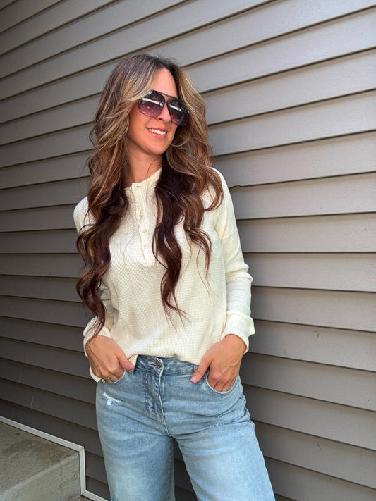 Cream Ribbed Long Sleeve