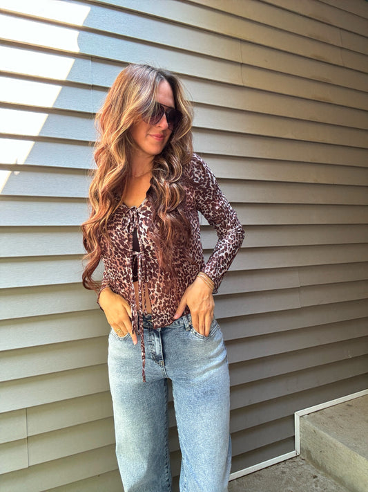 Sheer Leopard Tie Top