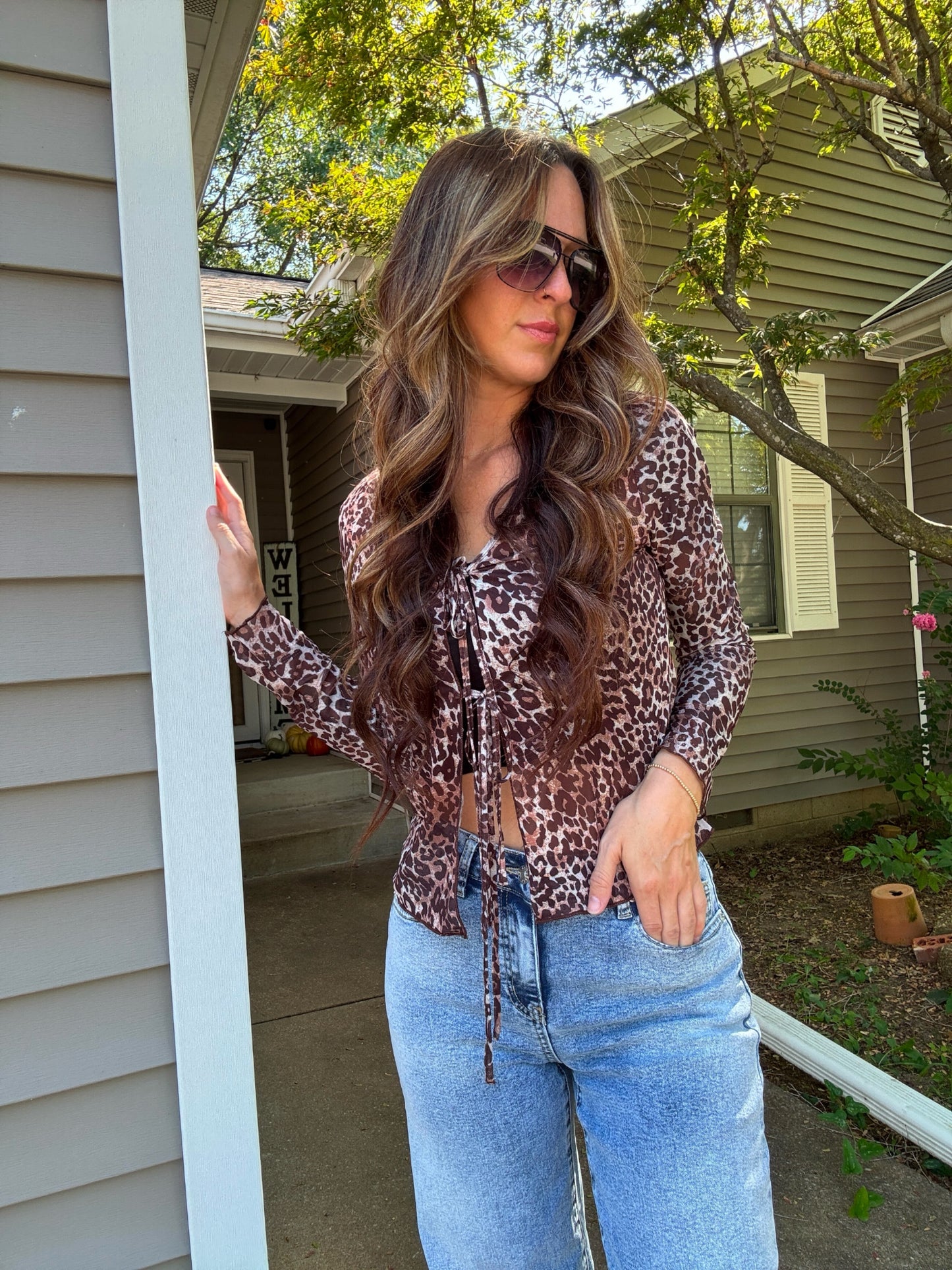 Sheer Leopard Tie Top
