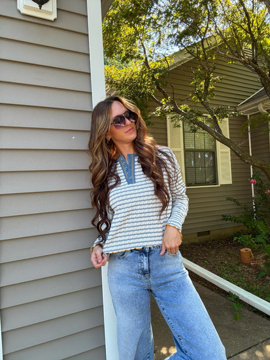 Ruffle Hem Striped Henley