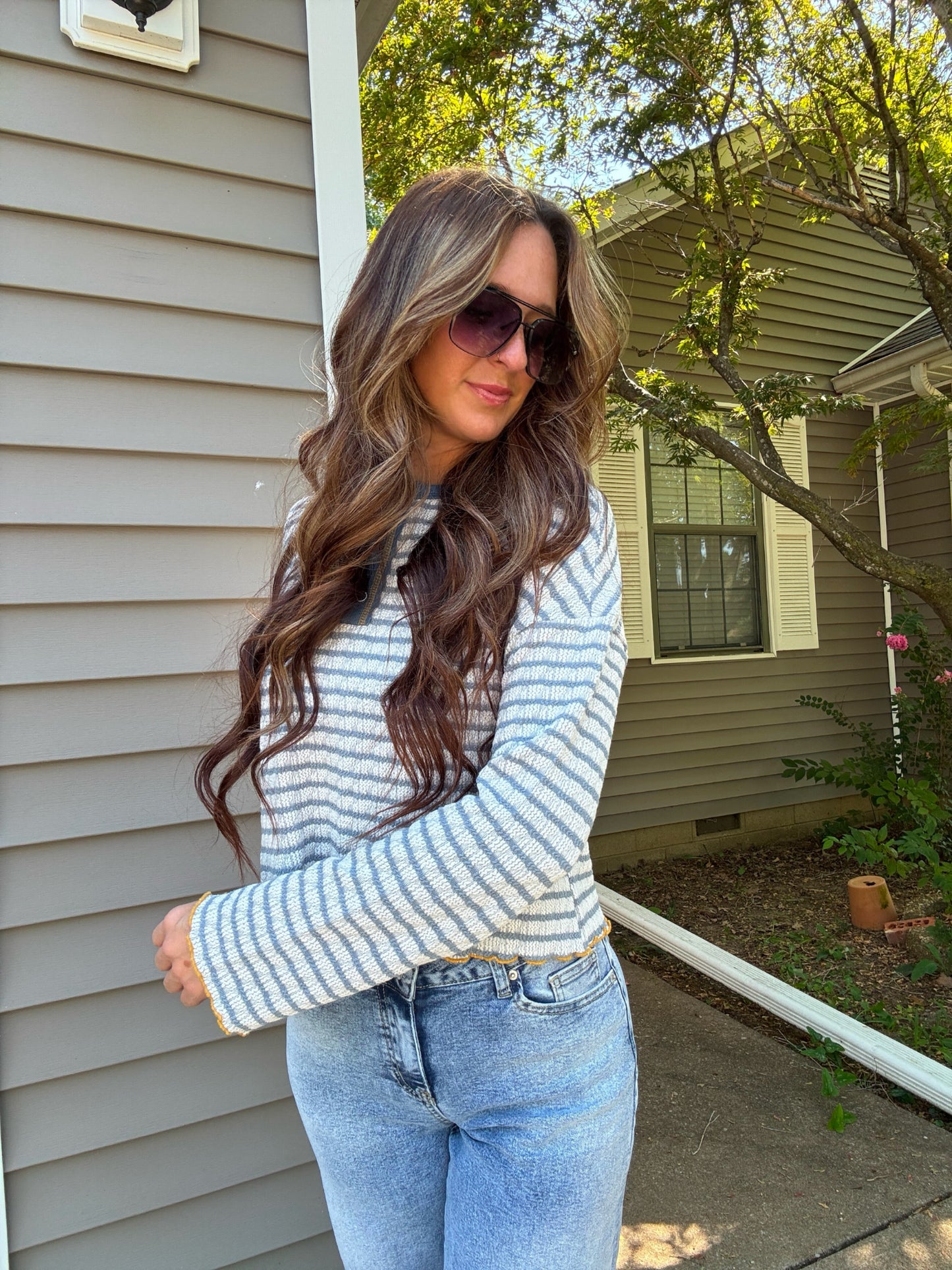 Ruffle Hem Striped Henley