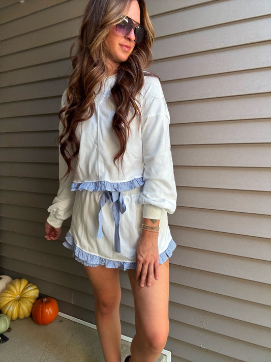 Ruffle Hem Long Sleeve Short Set